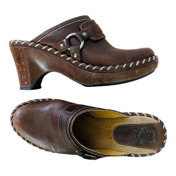 FRYE Charlotte Vintage Leather Whipstitch Mule Clogs | Size 6 - Picture 8 of 15